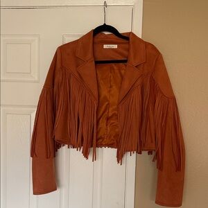 Women's Suede Fringe Jacket - Burnt Orange